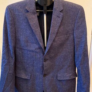 H&M Slim Fit Blazer Mens 40R Blue Textured Wool Linen Blend Sport Coat